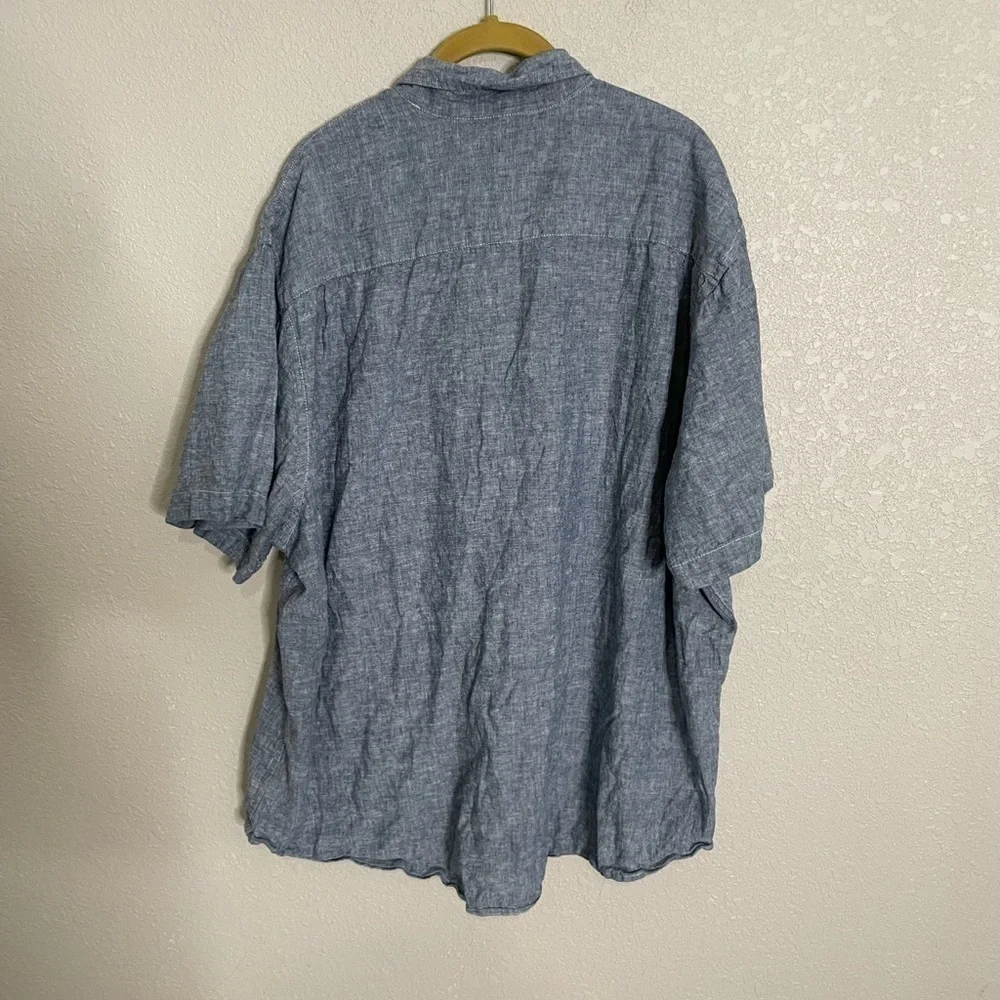 Crown & Ivy Linen Blend Chambray Short Sleeve Button Down Shirt XXL